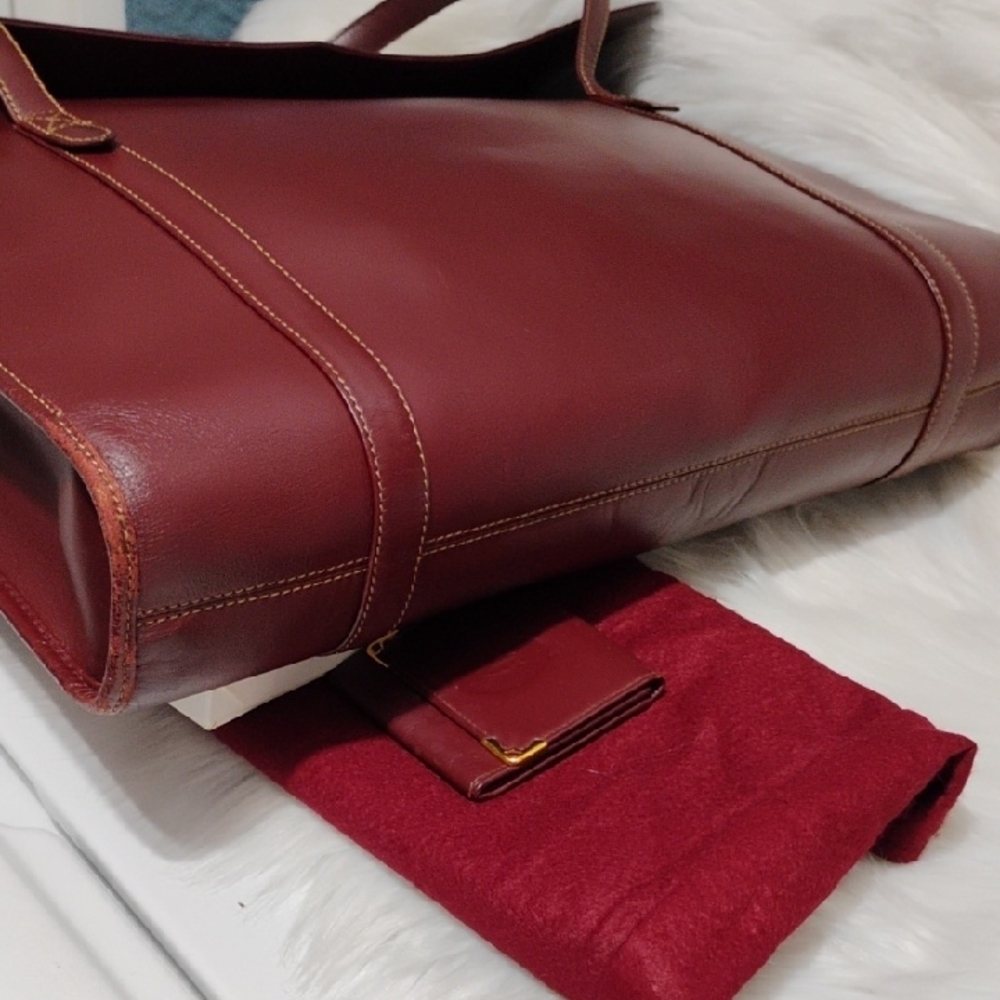 SALE! Auth Cartier Must Line Leather Bordeaux Shoulder Bag Dust Bag Coin Case - Picture 7 of 16